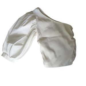 Zara White Asymmetrical Ruffled Crop Top
